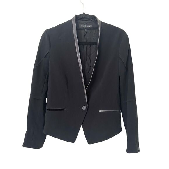 RAG & BONE Tuxedo Blazer Leather Trim Black Sz 6 - Picture 1 of 4